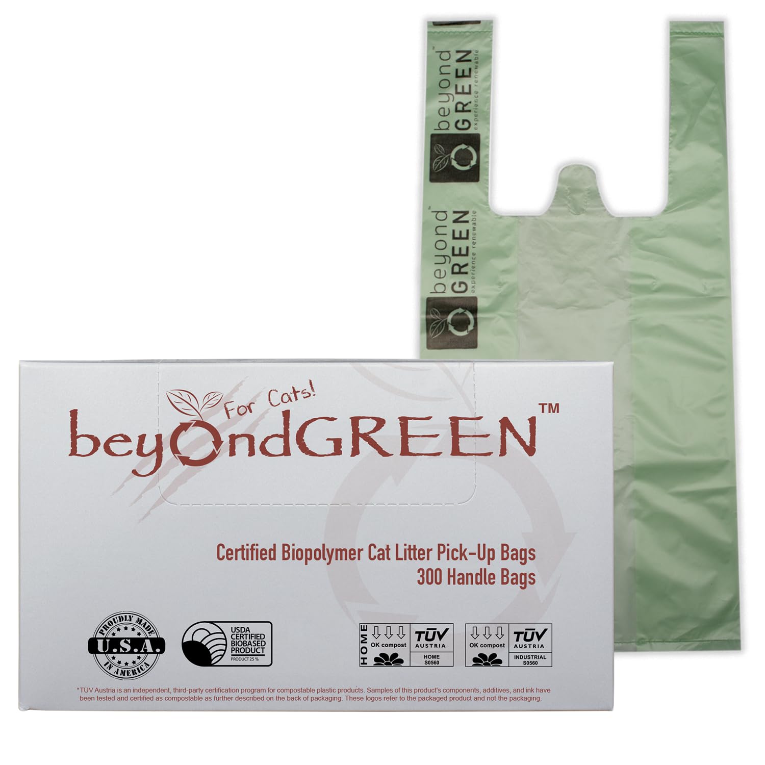 Green Cat sacs litière avec poignées intégrées pour un transport sûr et pratique.