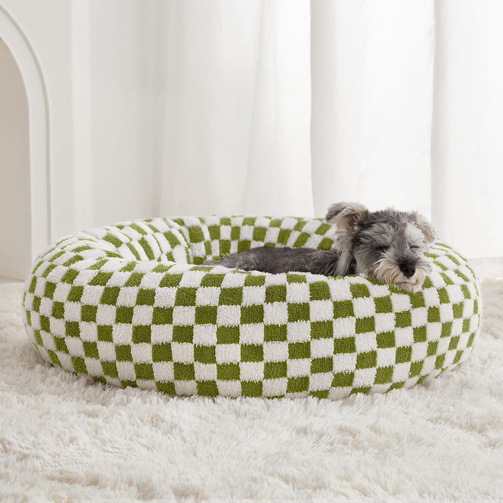 BFPETHOME lit beignet pour chien moyen vert, soutien confortable et sécurité.