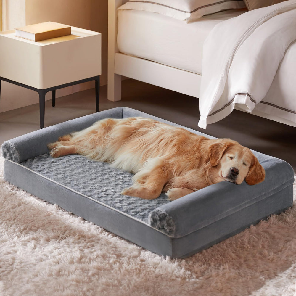 BFPETHOME lit chien grand rose plush, surface douce et apaisante.