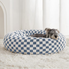Lit donut BFPETHOME pour chien bleu, vue avant montrant confort et design apaisant.