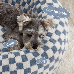Lit donut BFPETHOME pour chien bleu, vue côté révélant base stable et antidérapante.