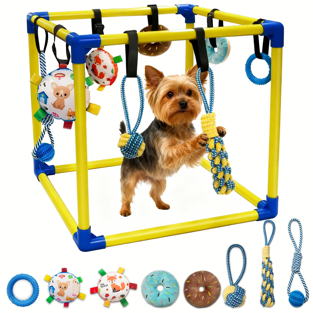 Bhyhok Puppy Play Gym avec 8 jouets suspendus pour stimulation et amusement durable