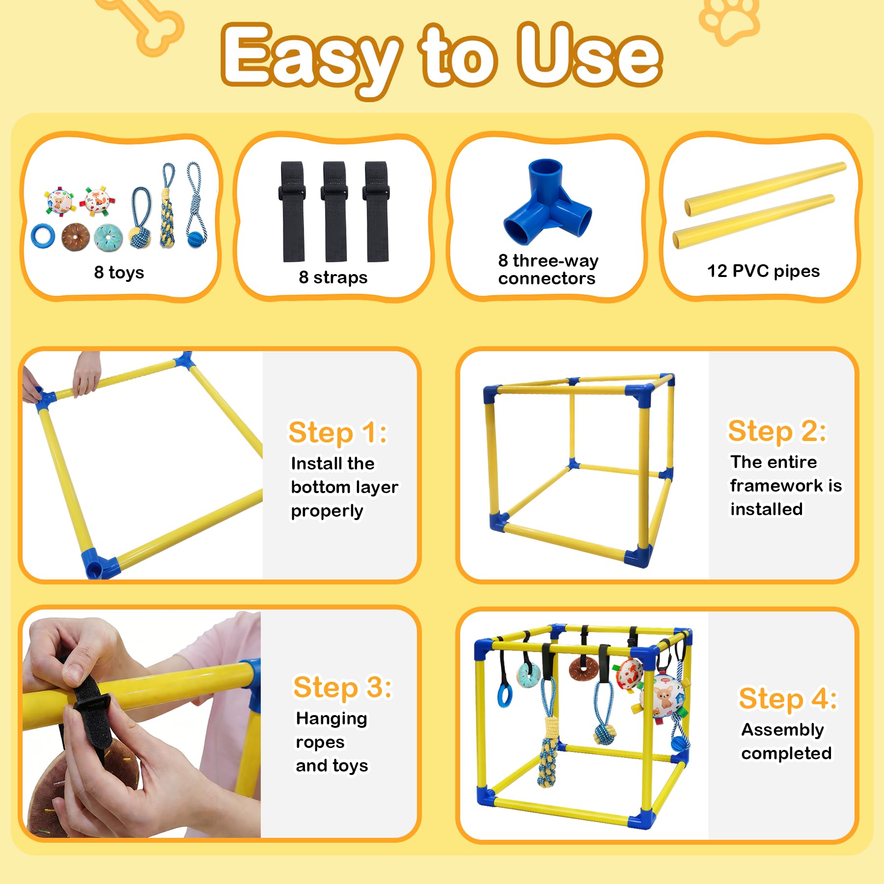 Bhyhok Puppy Play Gym jouets en caoutchouc pour résistance et jeu
