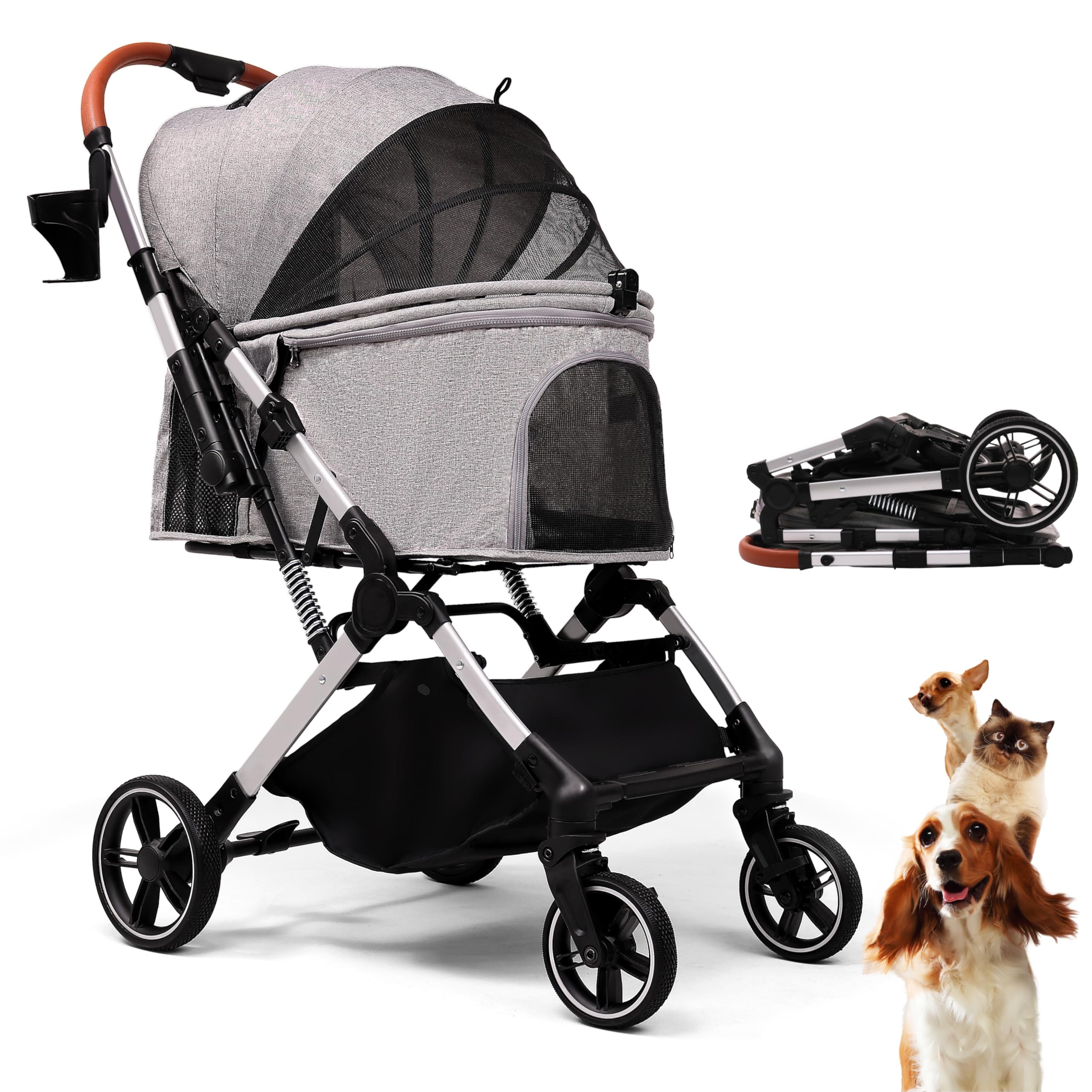 Poussette Bicystar pour petits chiens et chats, aperçu avant, confort en déplacement.