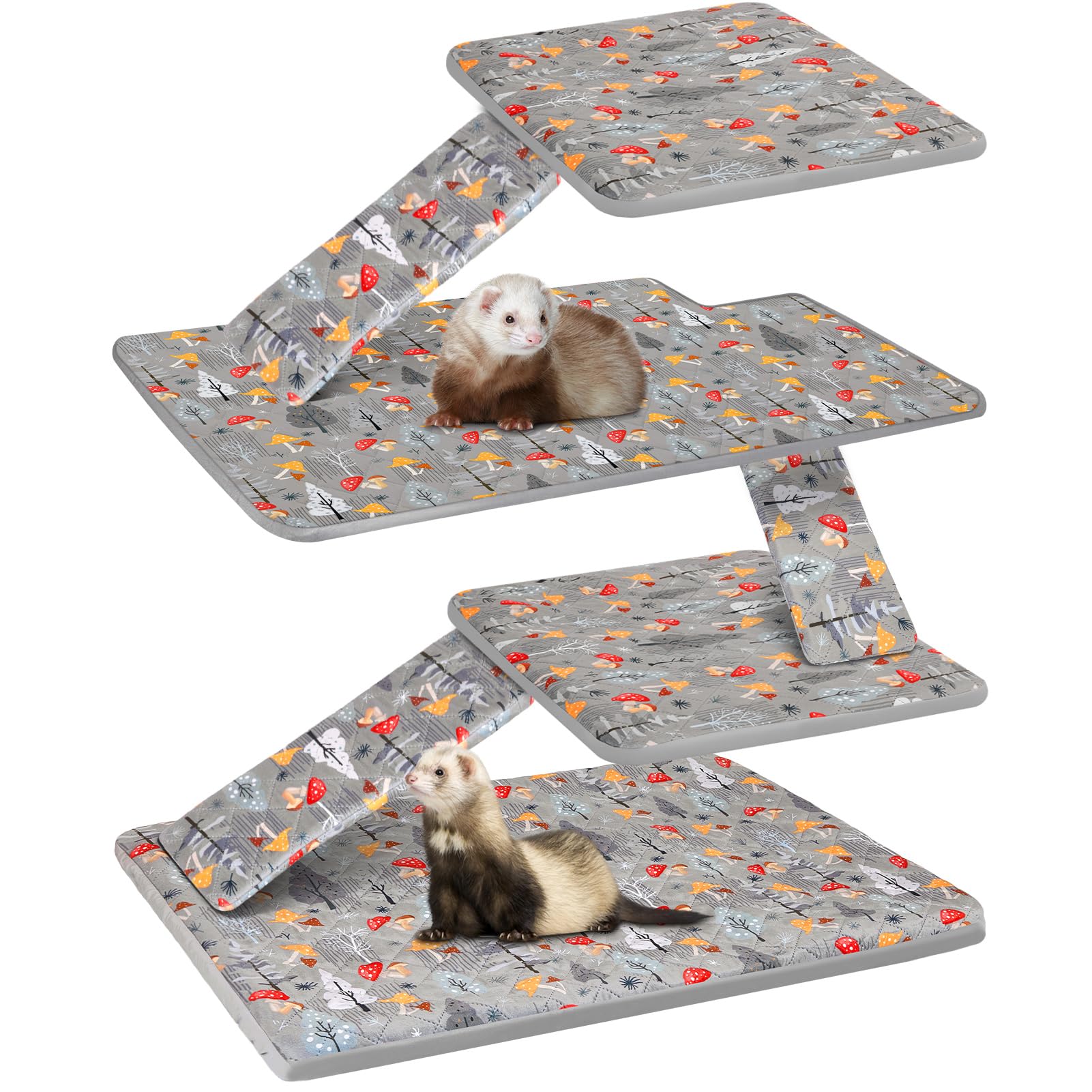 Garnissage Bienbee pour cage furet avec motif gris champignon et double unité