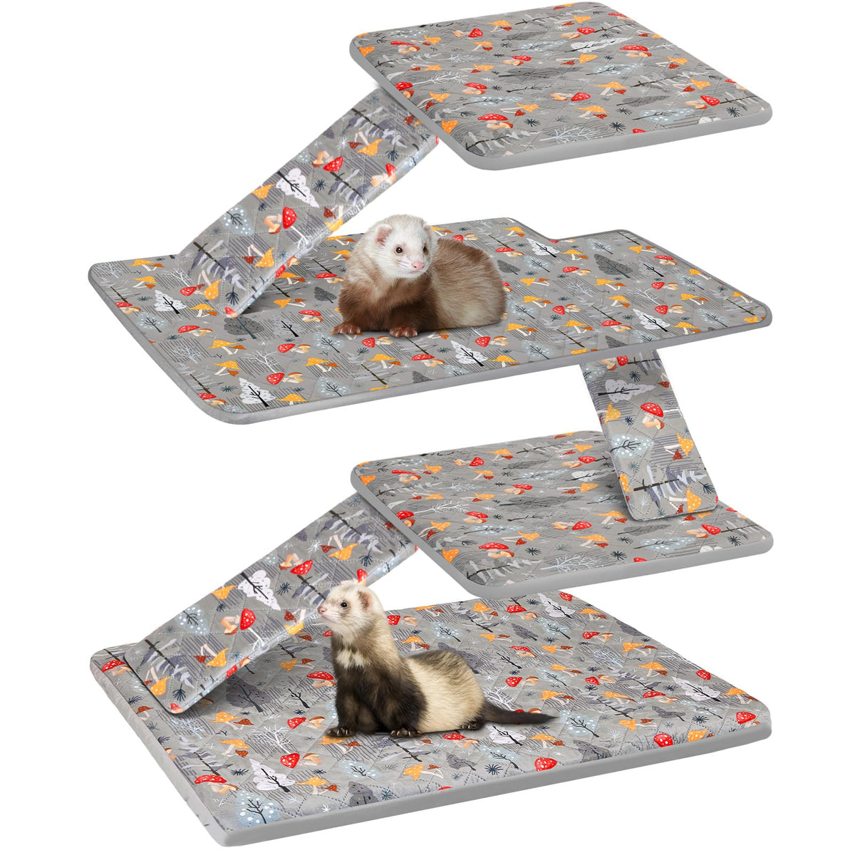 Garnissage Bienbee pour cage furet avec motif gris champignon et double unité