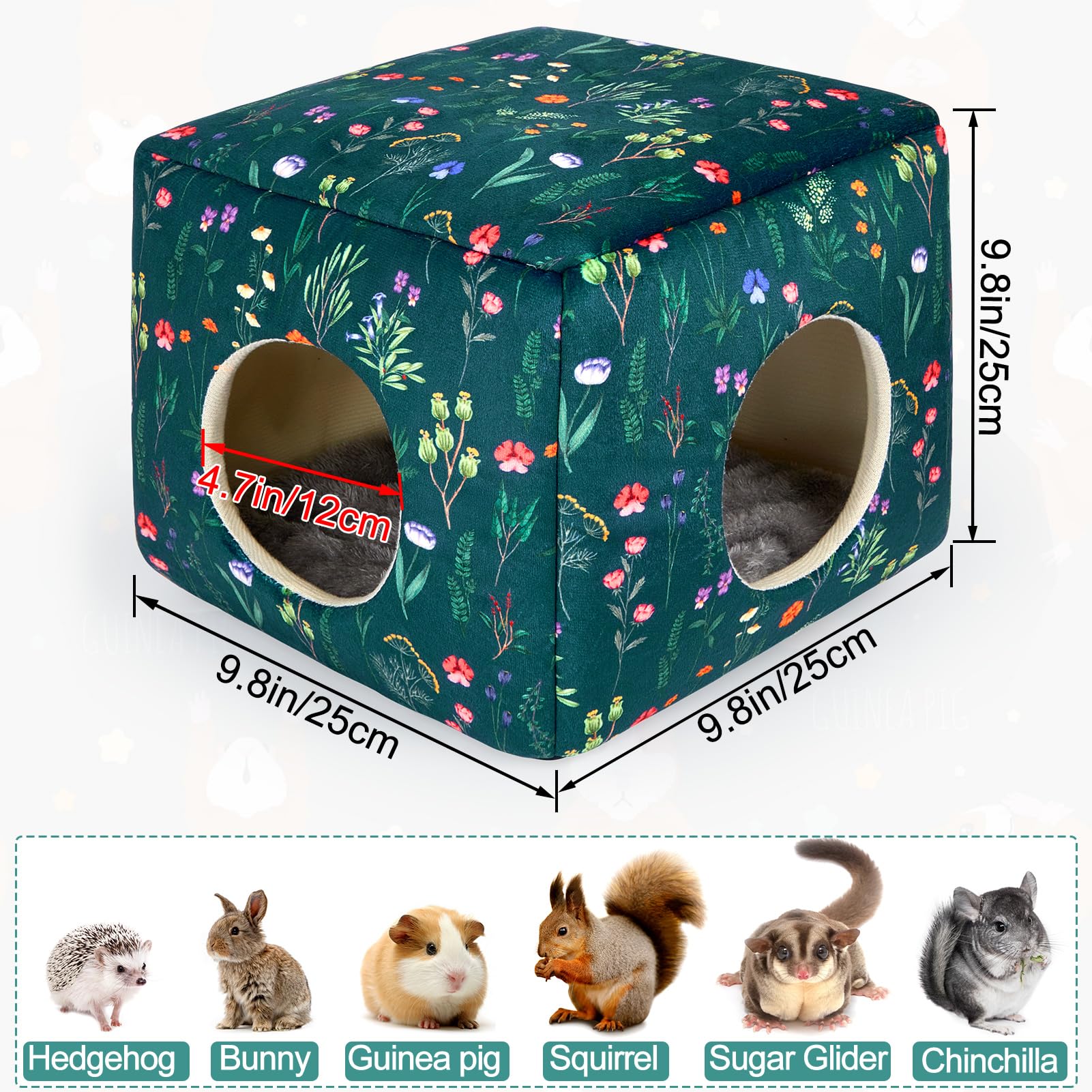 Bienbee refuge pour cobaye vert à fleurs, parfait comme cachette ou coussin confortable.