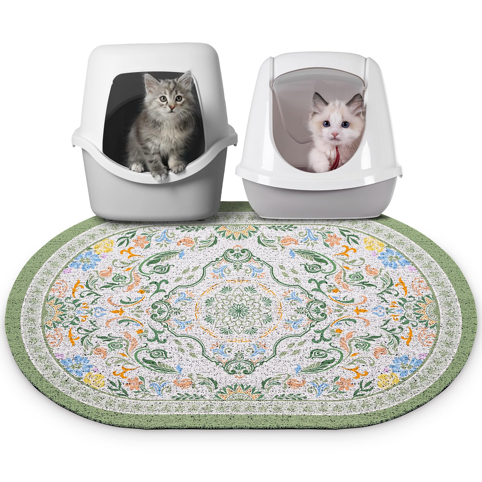 Bienbee tapis litiere chat grand 33x22 bean-green anti-glisse et stable.