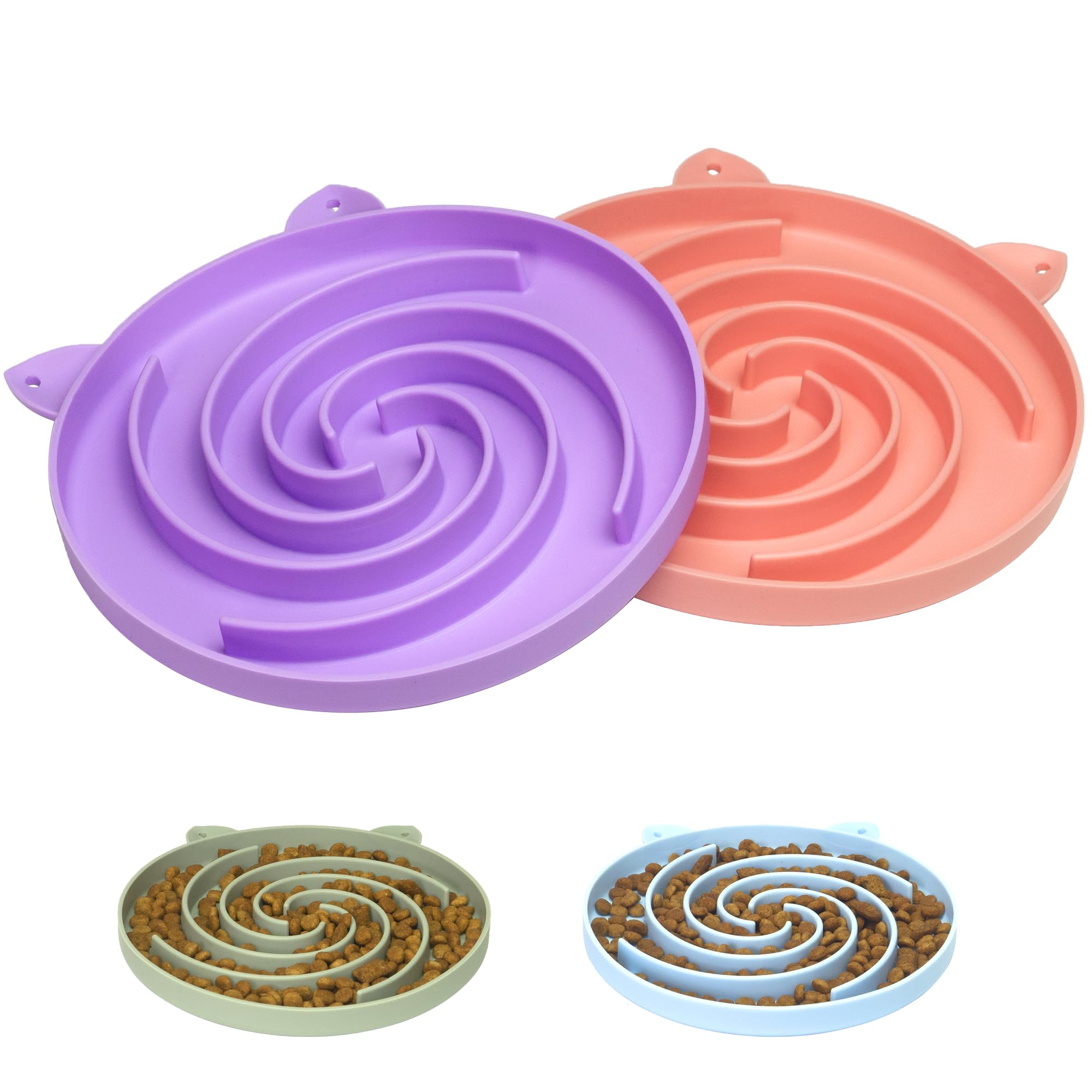 Bifeaw bol d’alimentation lente pour chat, motif spiral favorisant un repas détendu.
