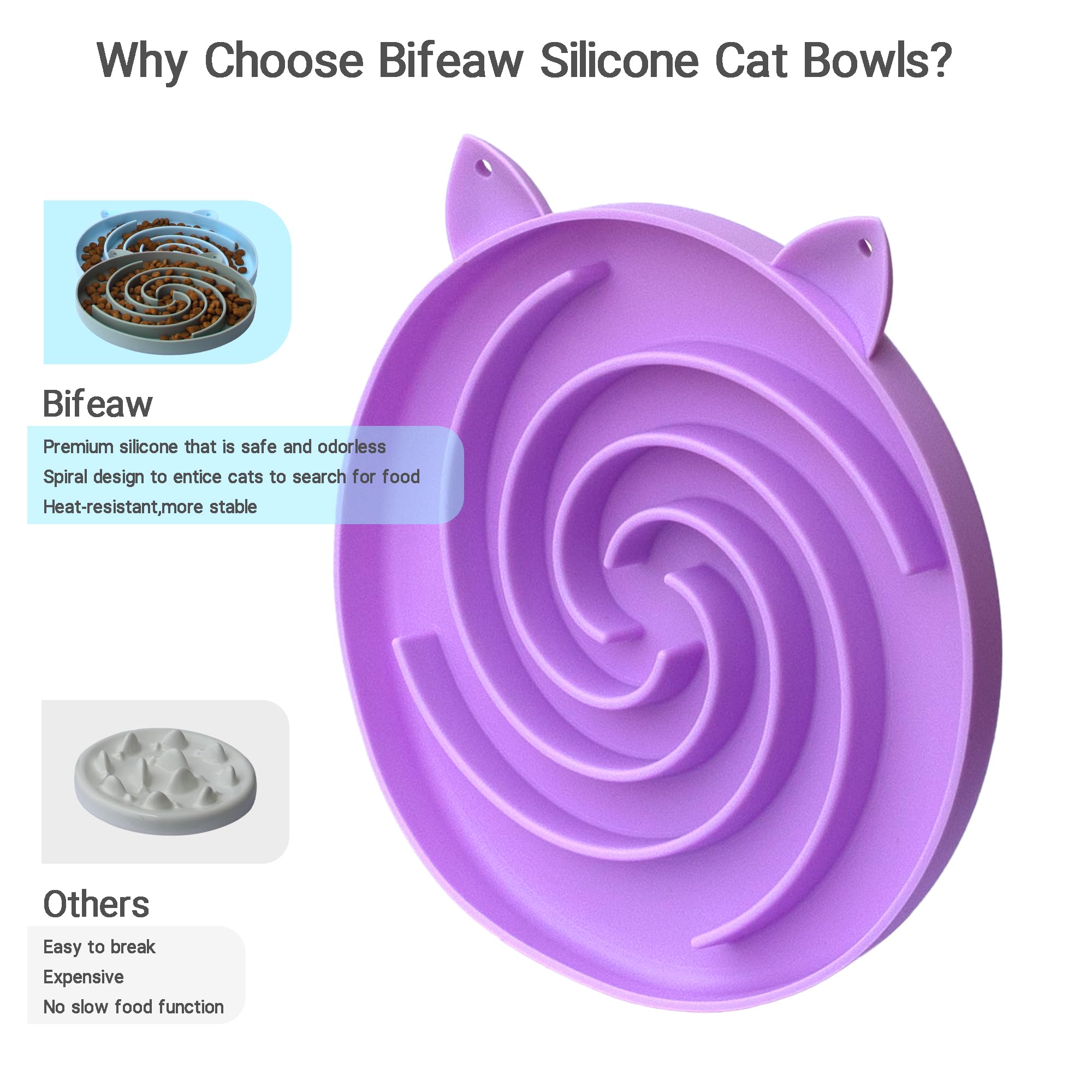 Bifeaw assiette chat silicone sans plastique, durable et sûr pour les repas.