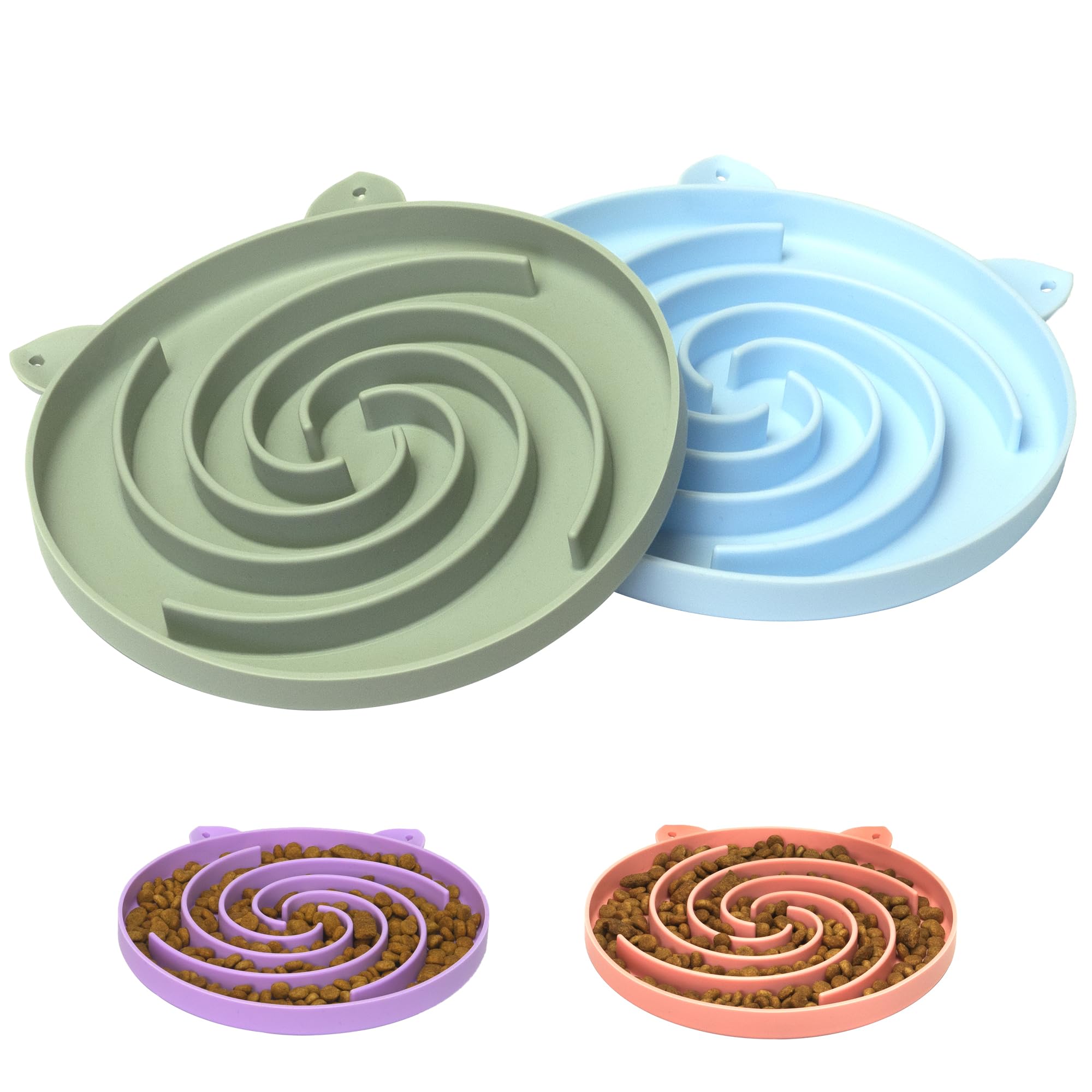 Bol Bifeaw avec alimentation lente et spirale en silicone vert et bleu.
