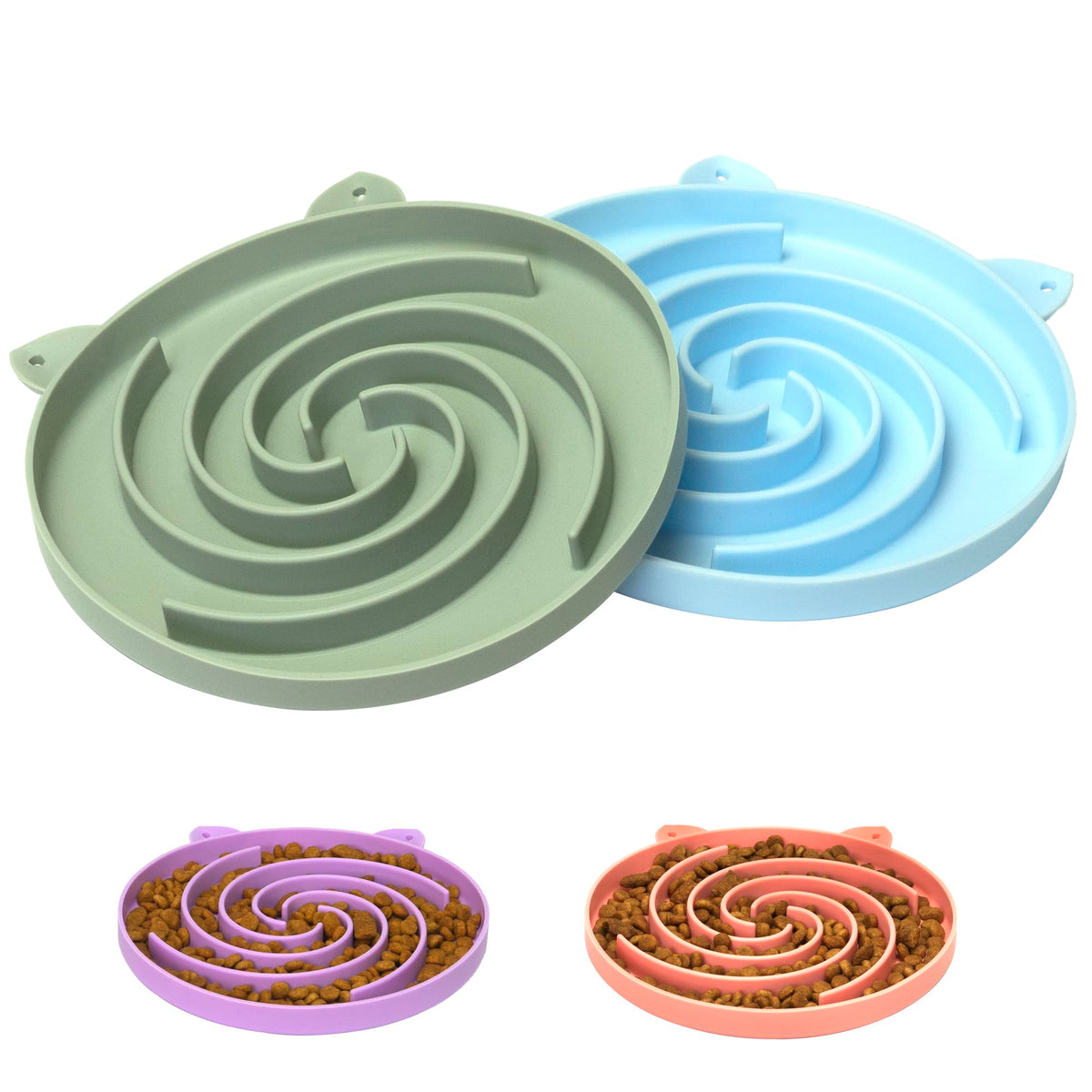 Bol Bifeaw avec alimentation lente et spirale en silicone vert et bleu.