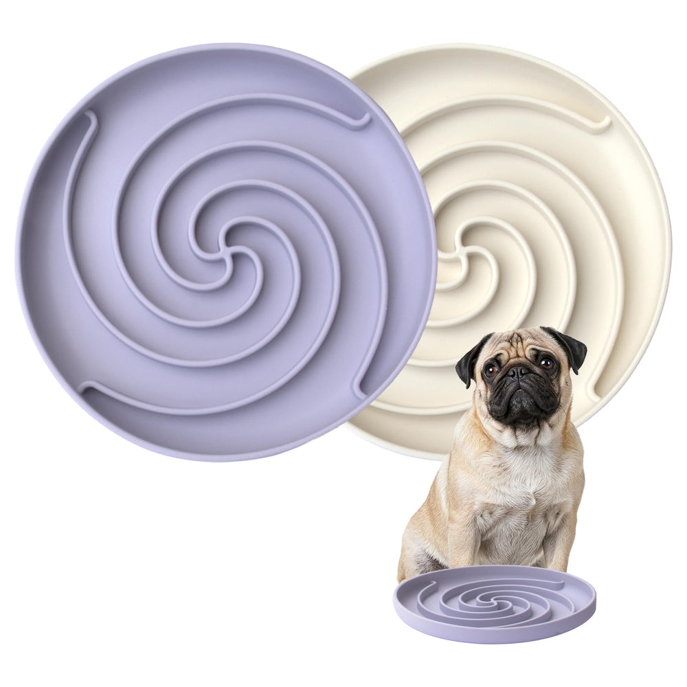 Bol slow feeder Bifeaw blanc et violet, anti-glisse pour des repas plus calmes.