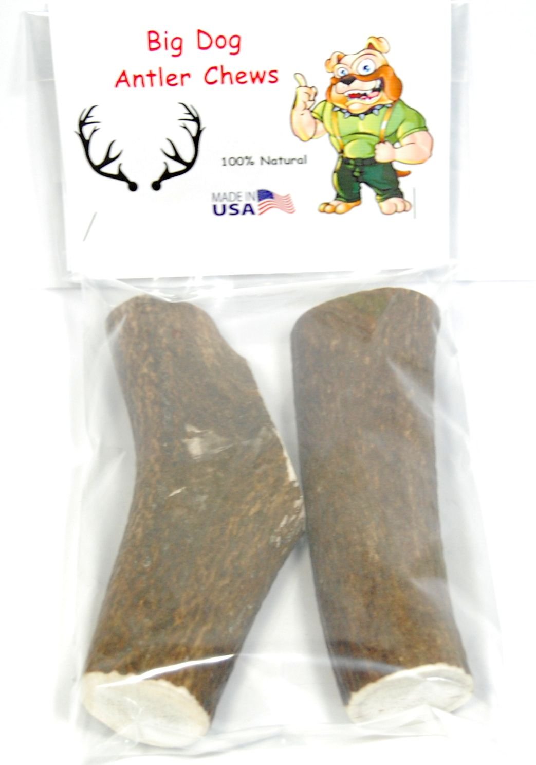Big Dog Antler Chews – paquet deux élans entiers, 6 à 10 pouces, très durable.