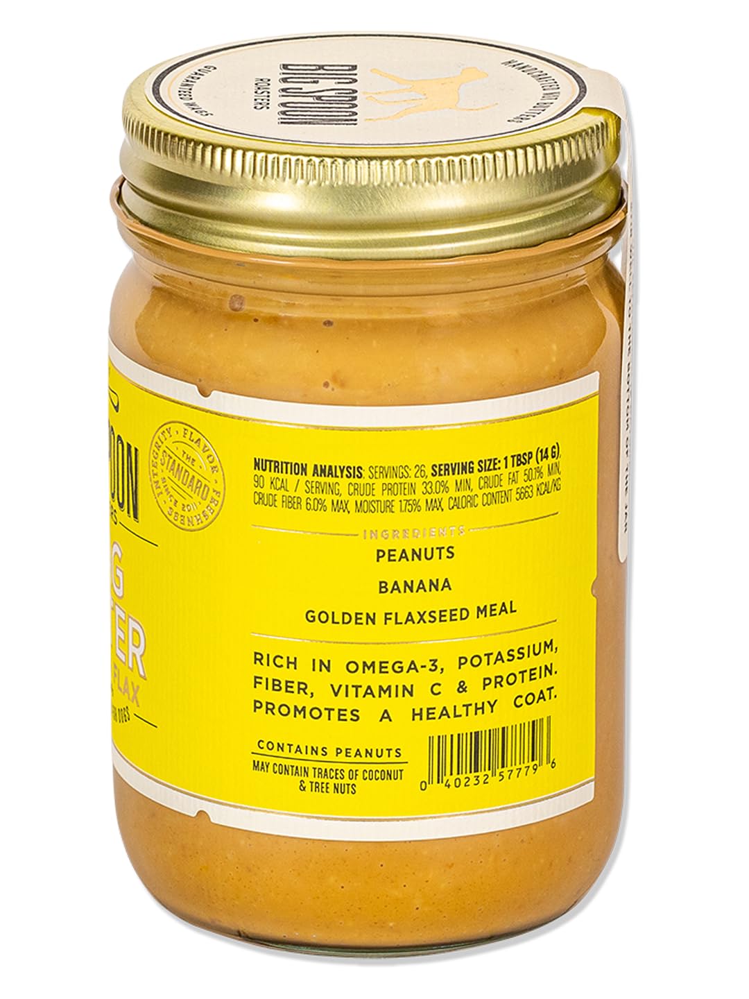 Étiquette Wag Butter Banana Flax sur le bocal, transparence et qualité naturelle.