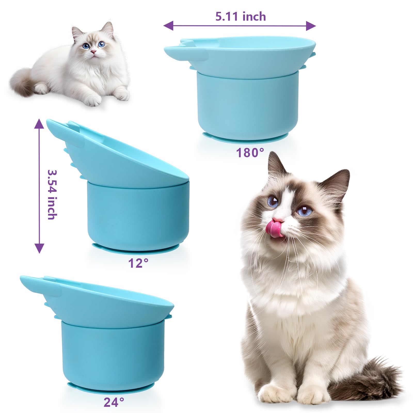Bikabpet gamelle silicone inclinée bleu avec plateau, stabilité renforcée.