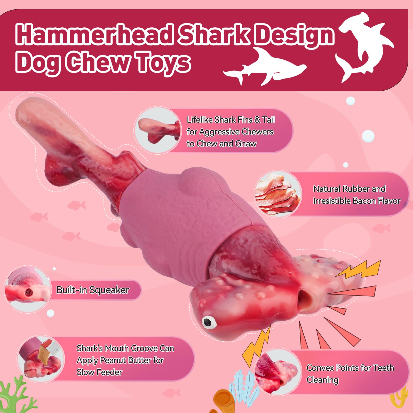 Jouet bacon-arôme BIKIISEN Requin Marteau attirant l’attention et prolongeant le jeu.