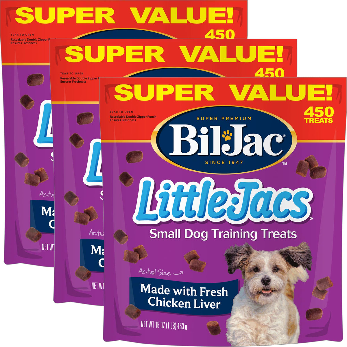 Bil-Jac Little Jacs: emballage à double fermeture préserve la fraîcheur des friandises.