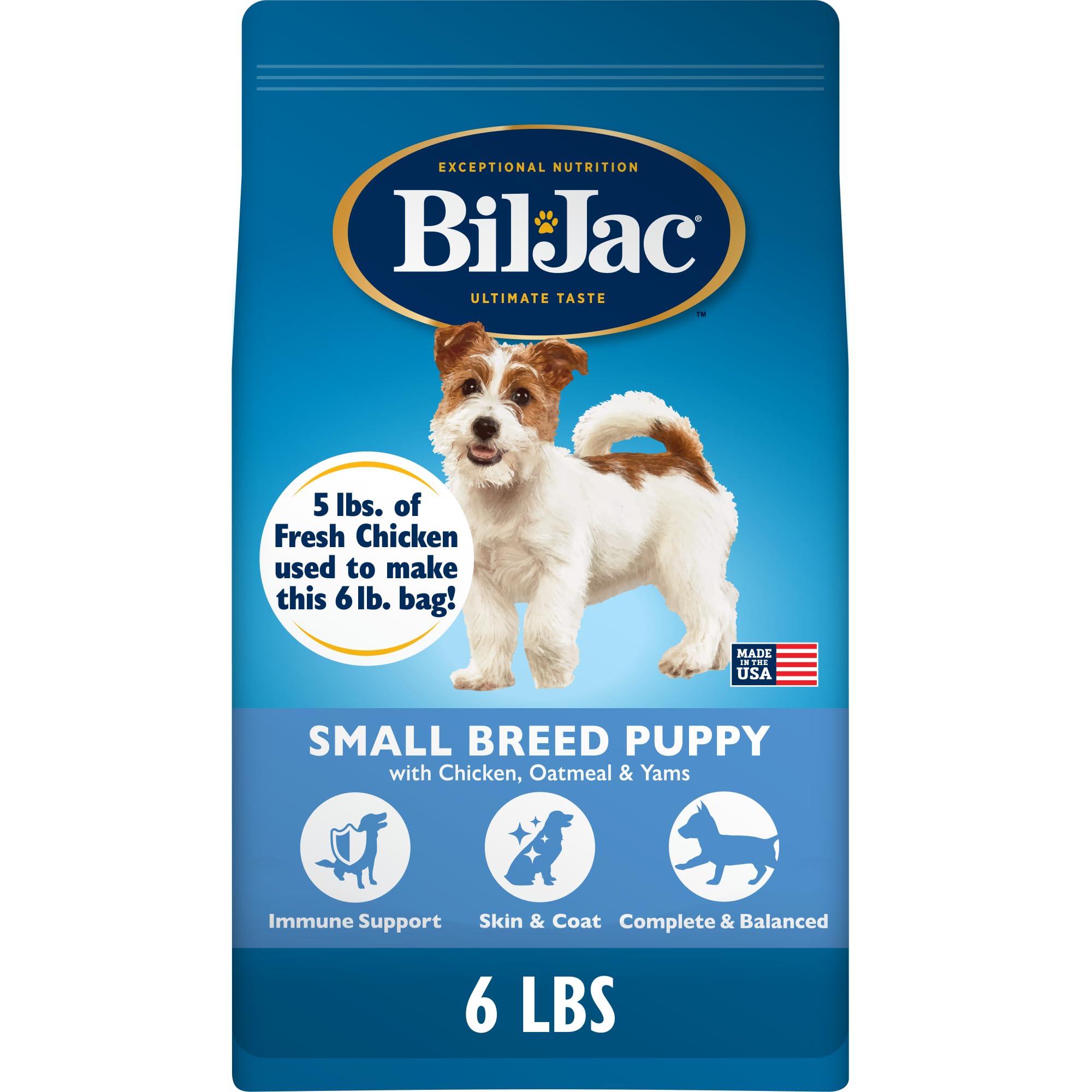 Bil-Jac Petit Chien croquettes poulet, texture adaptée pour chiots.