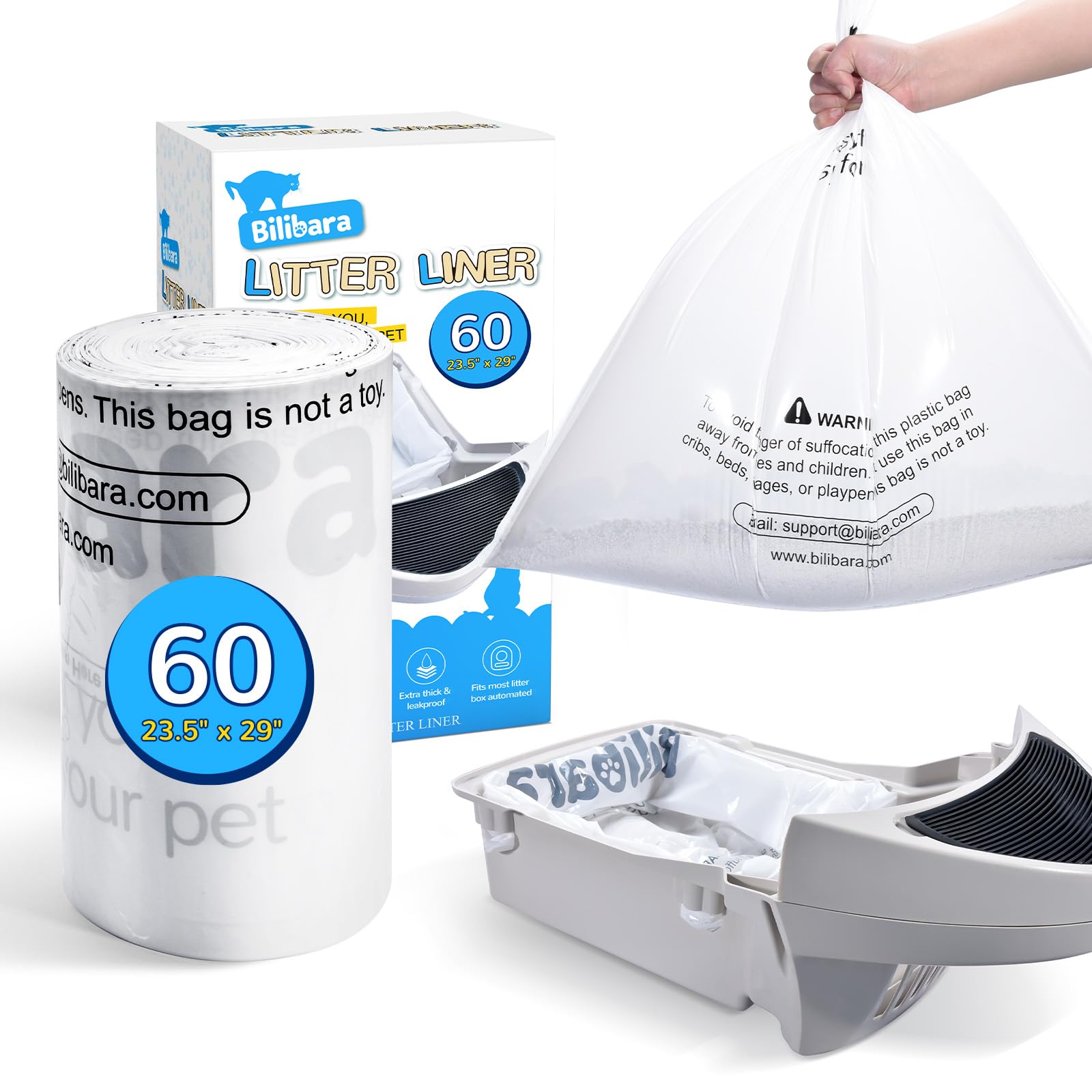 Bilibara sac liner pour bac à litière compatible 3 et 4, pratique et hygiénique