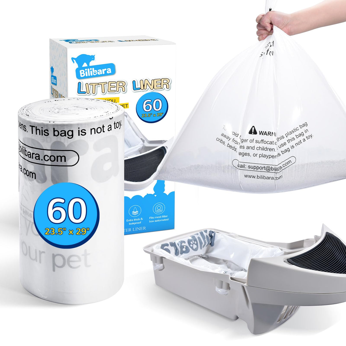 Bilibara sac liner pour bac à litière compatible 3 et 4, pratique et hygiénique