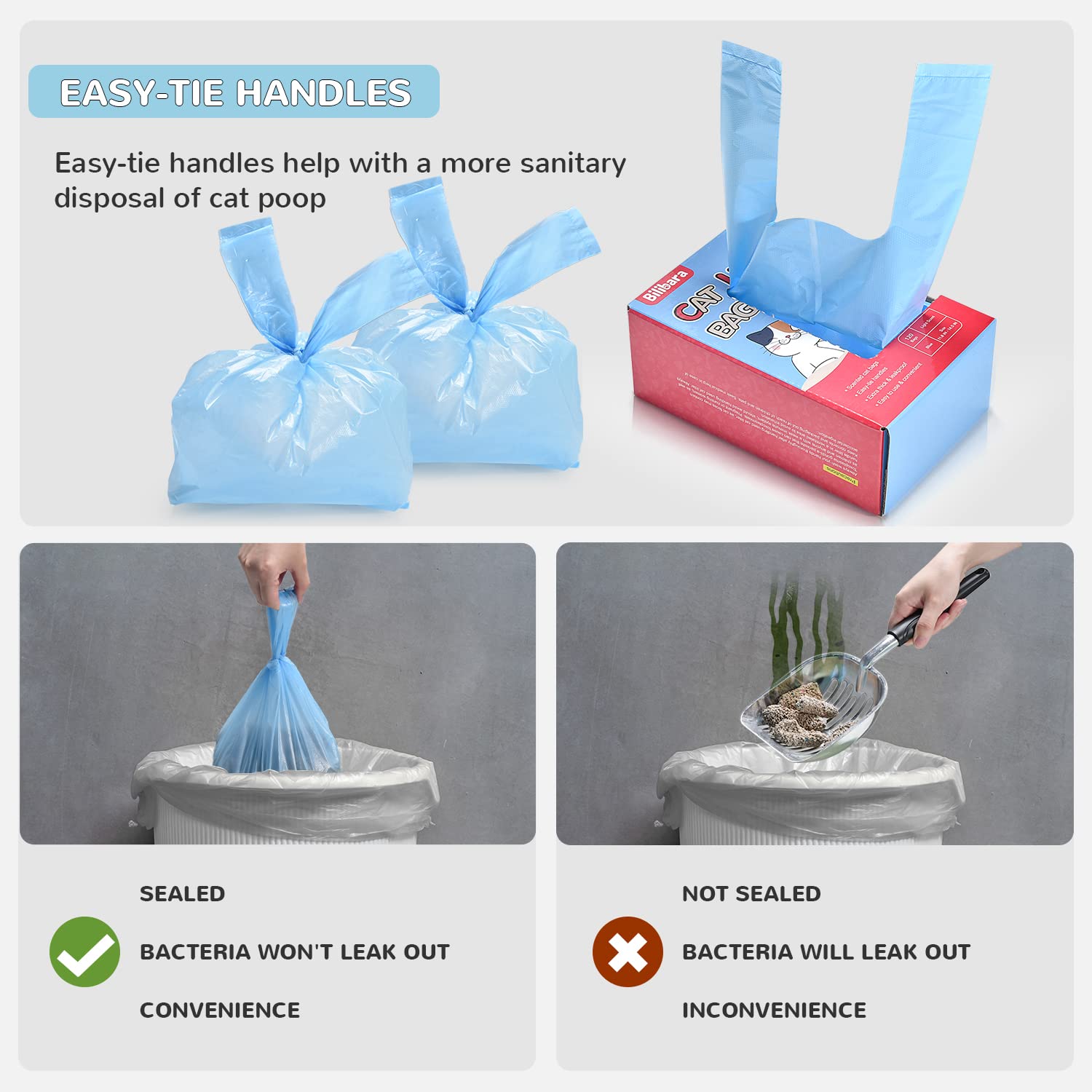 Bilibara sacs litière chat ultra épais pour retenir les déchets.