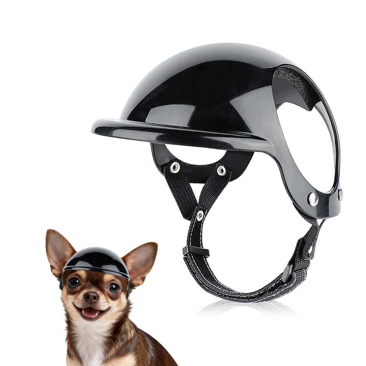 Casque Billionchains pour chien tres petit avec oreilles visibles, confort accru lors des sorties.