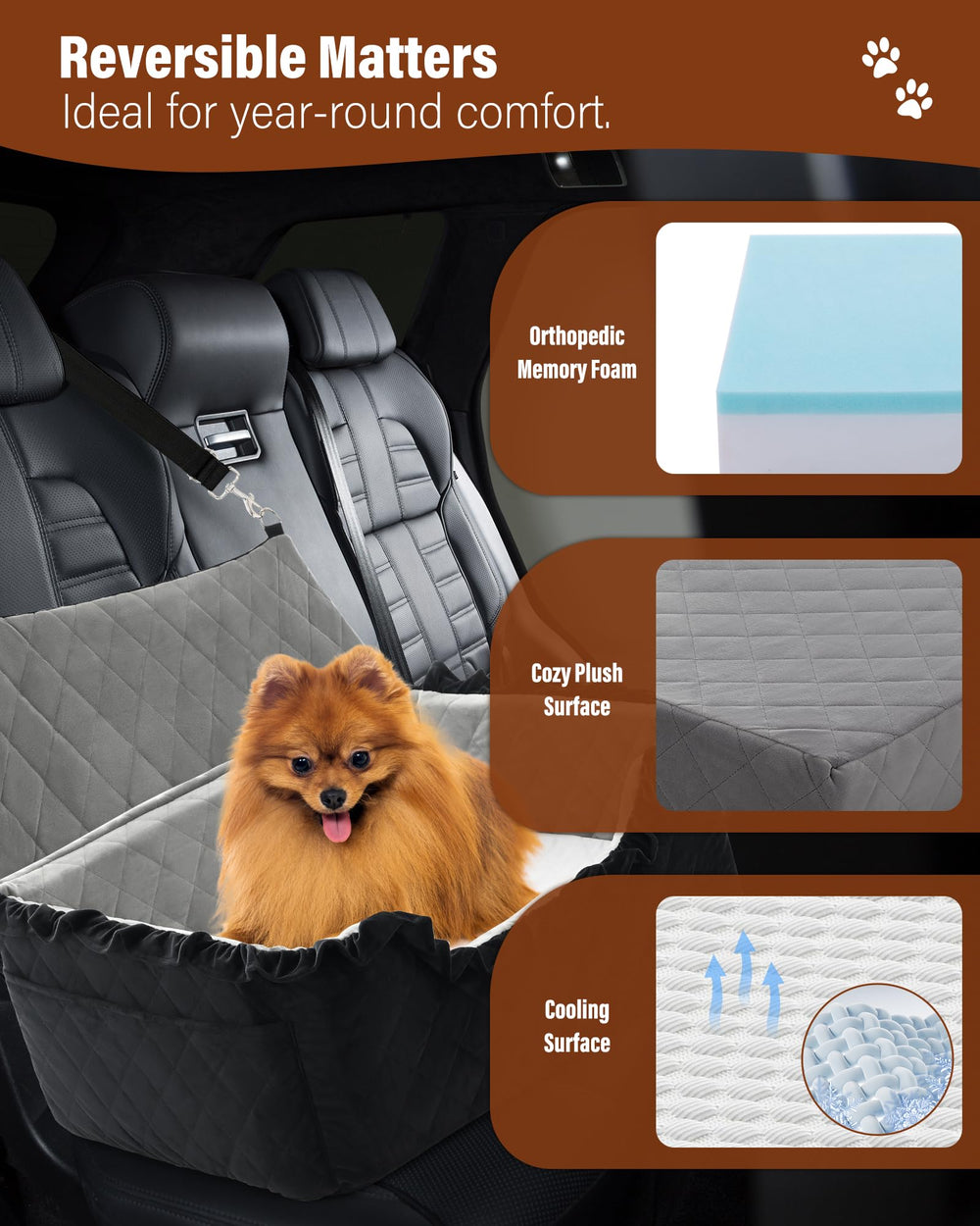 Bilypaws base anti-glisse; stabilité renforcée sur n'importe quelle banquette.