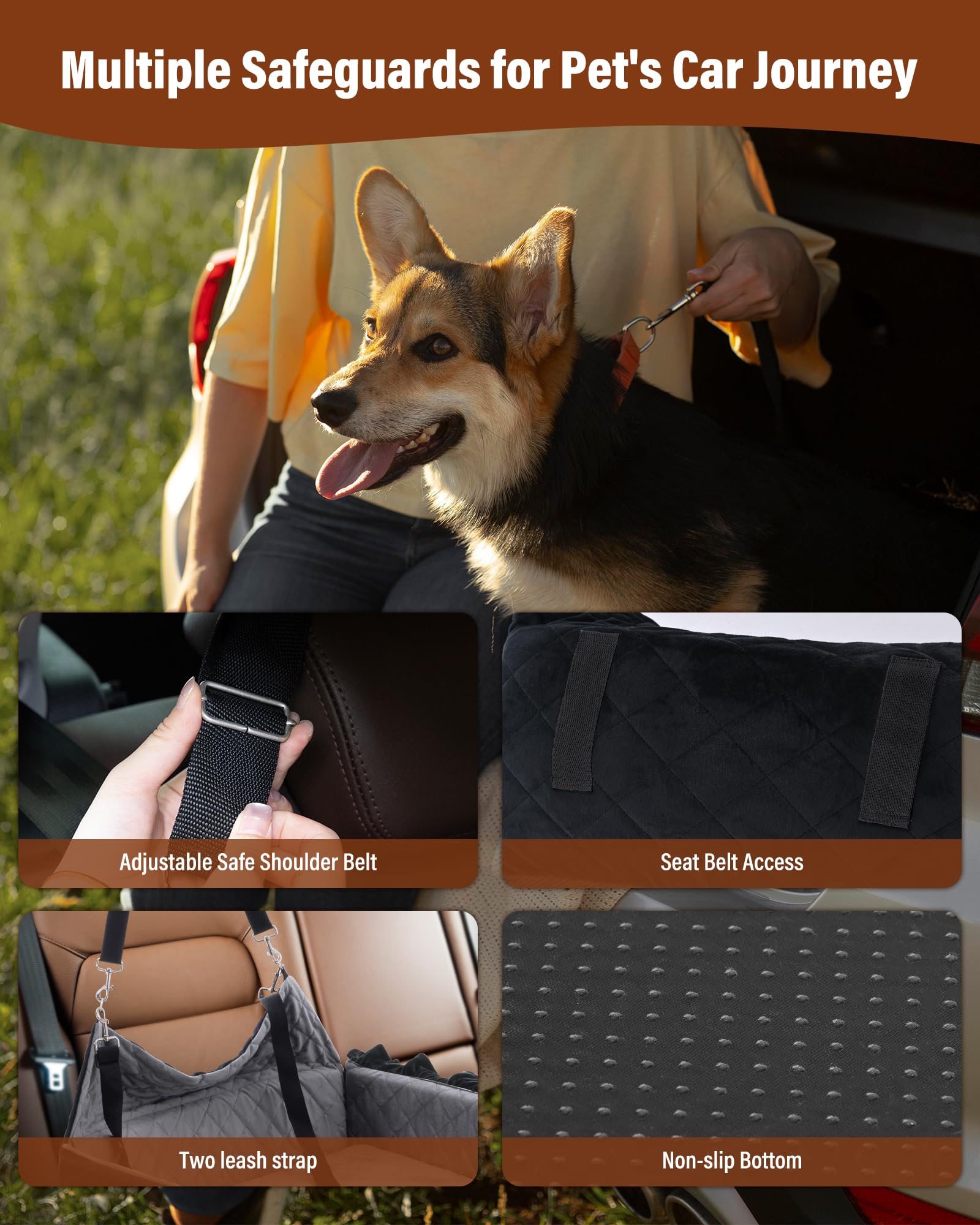 Bilypaws ceinture double sécurité; voyage plus sûr en cas de freinage brusque.
