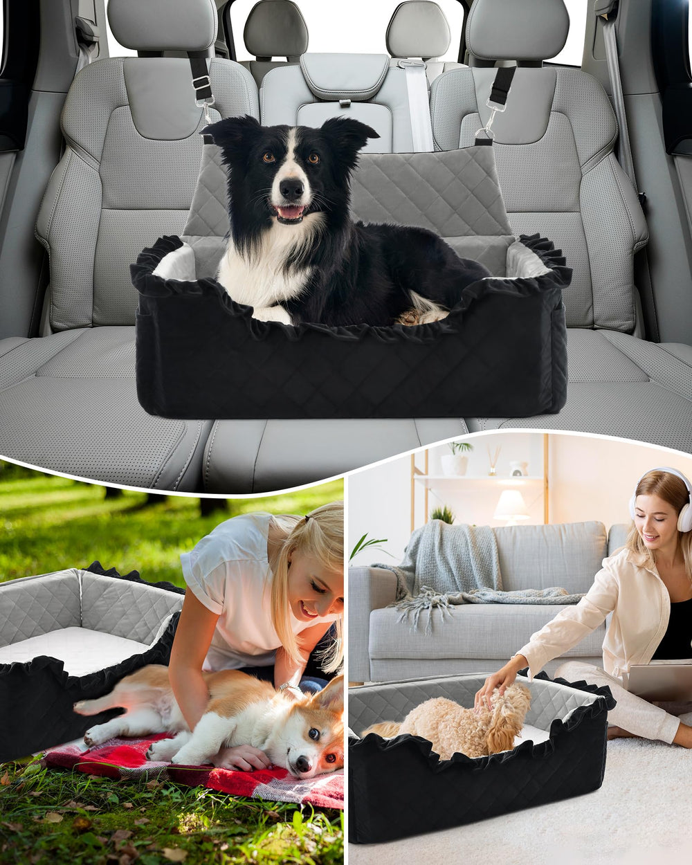 Bilypaws dimensions internes; convient jusqu'à 55 livres, polyvalent et pratique en voiture.