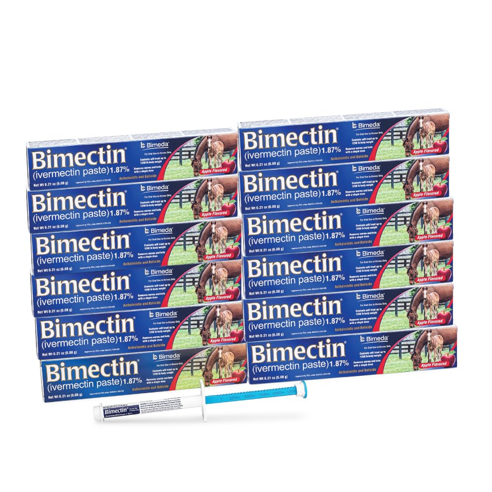 Bimectin paste pour chevaux au goût pomme avec seringue unique, administration facile.