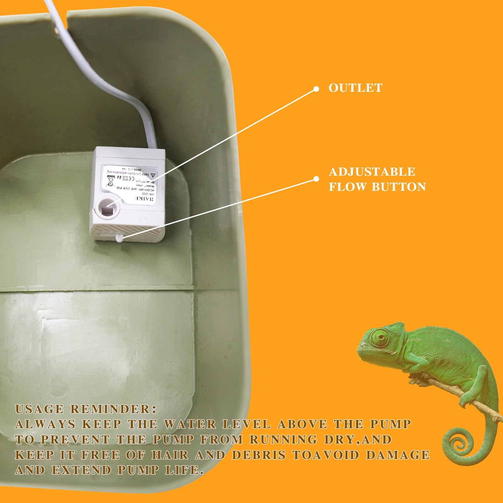 Débit ajustable BingegePet s'adapte au reptile pour un confort de boisson.
