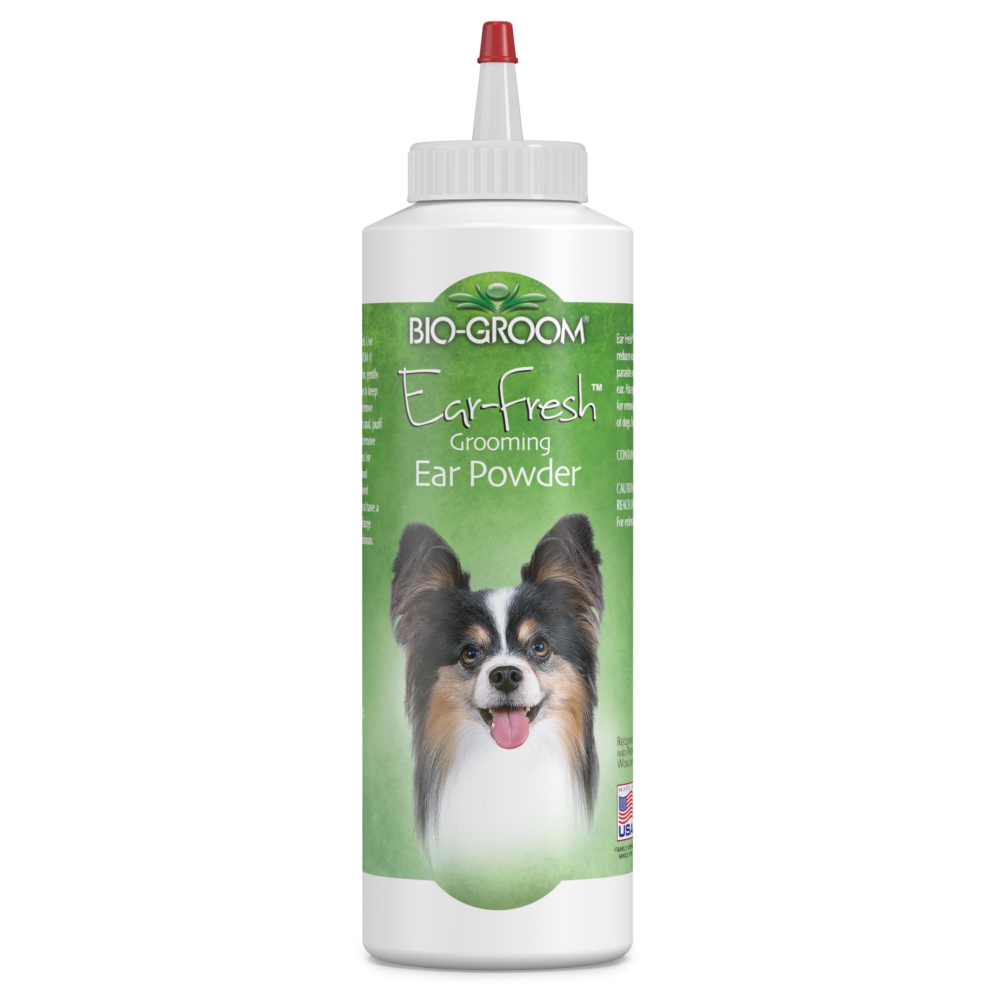 Bio-Groom Poudre Oreilles Fraîche : flacon pour application ciblée et réduction des odeurs.