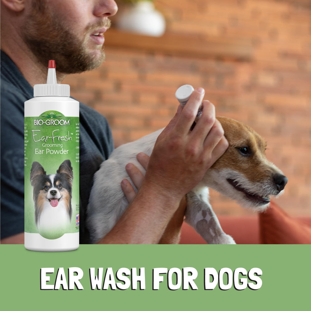 Bio-groom Poudre Oreilles, histoire familiale et fabrication aux États-Unis.