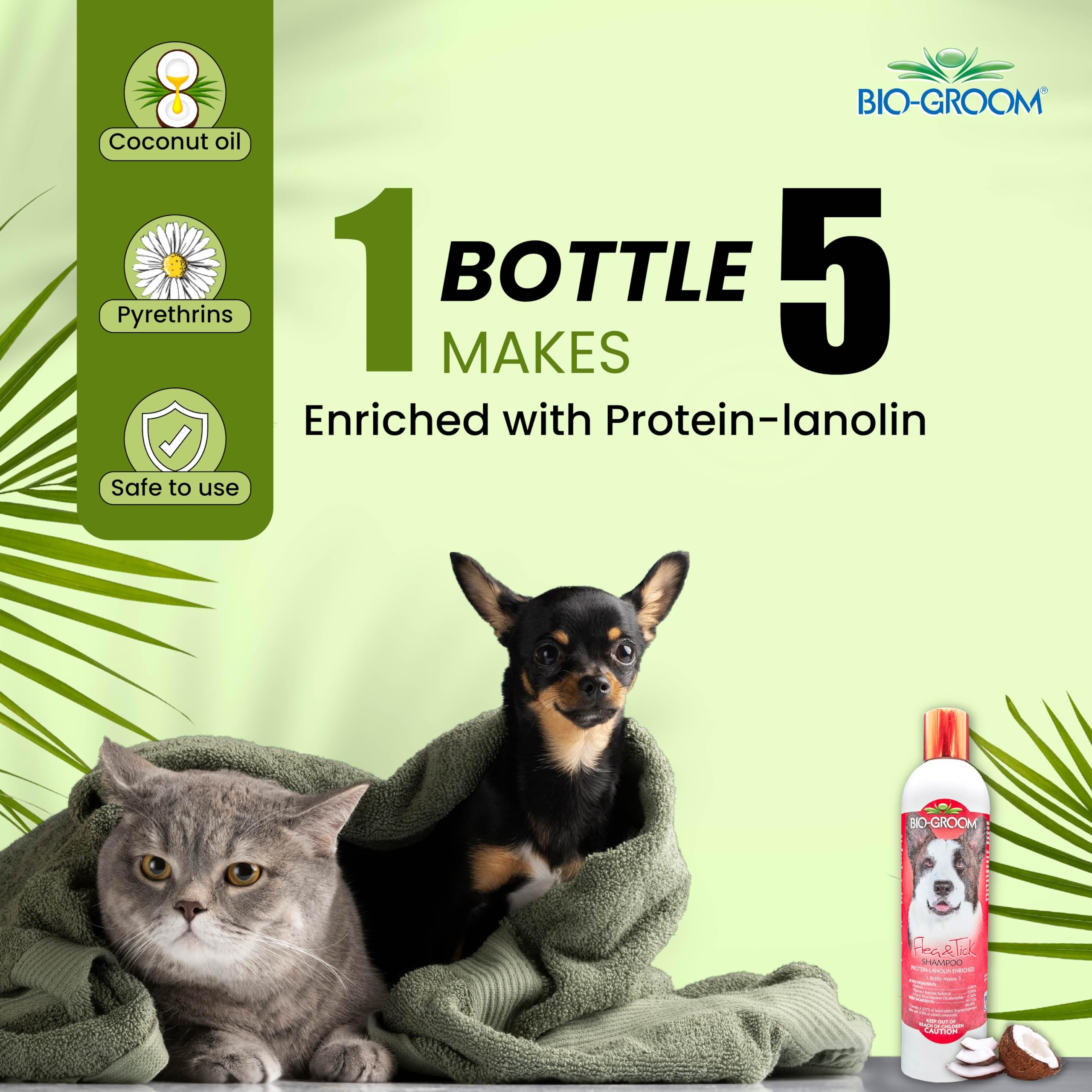 Bio-Groom Shampoing Puces Tiques rinçage rapide après lavage.