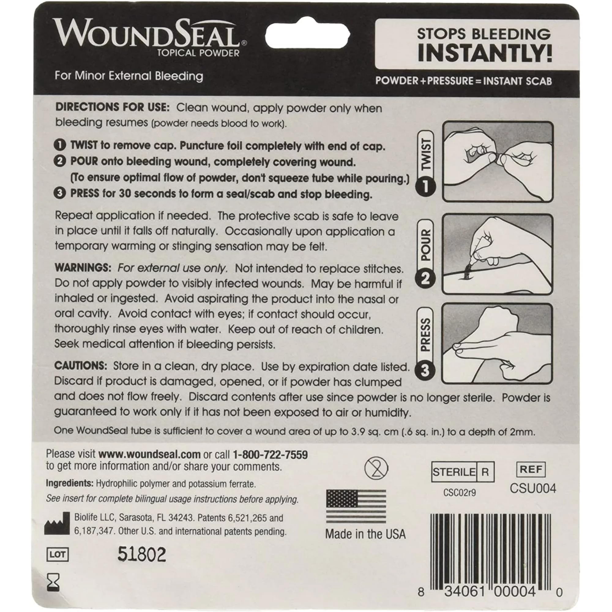 Biolife WoundSeal application sûre sur peau pour petites plaies.