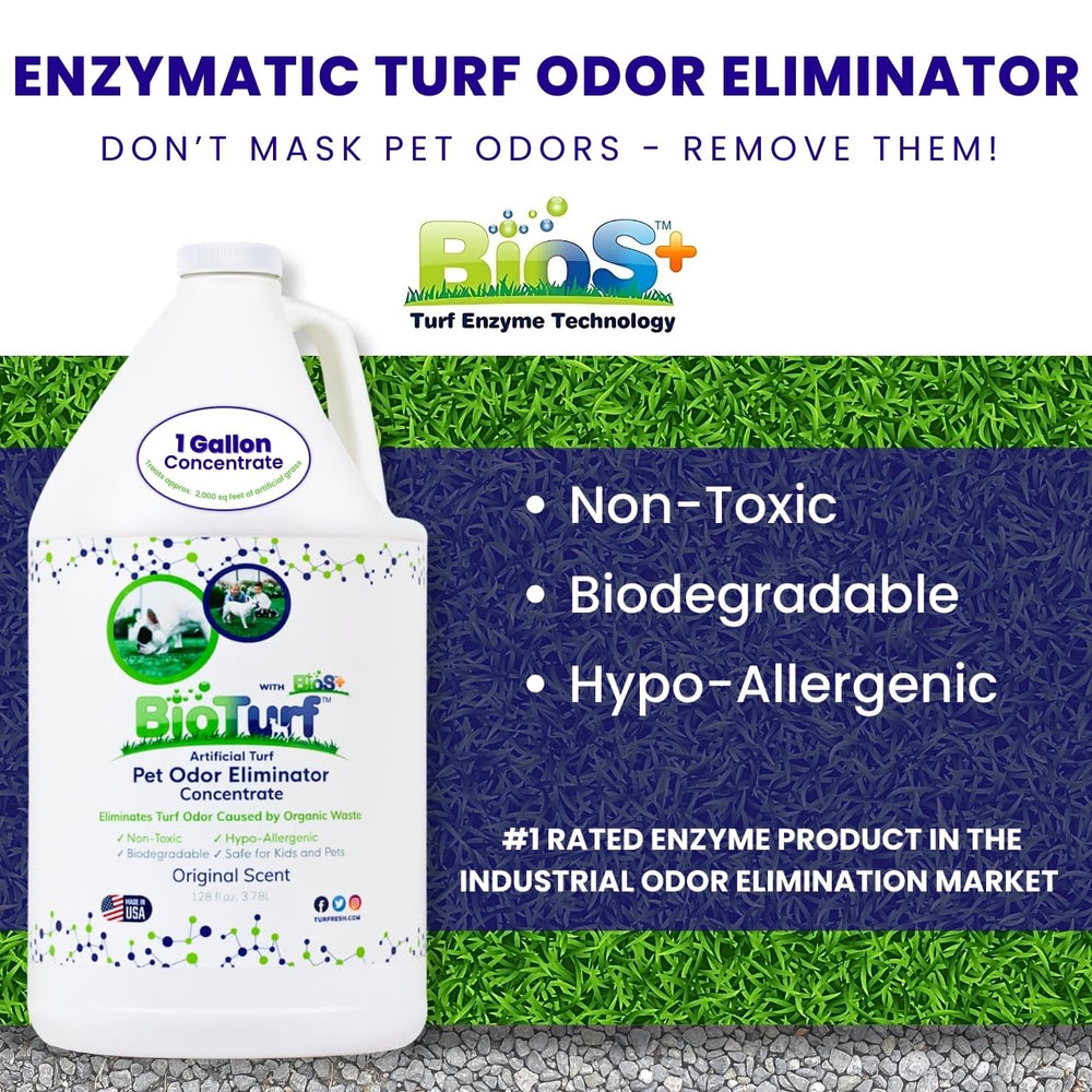 BioTurf BioS+ neutralise les sources d’odeurs d’urine canine sur patio et dallage.