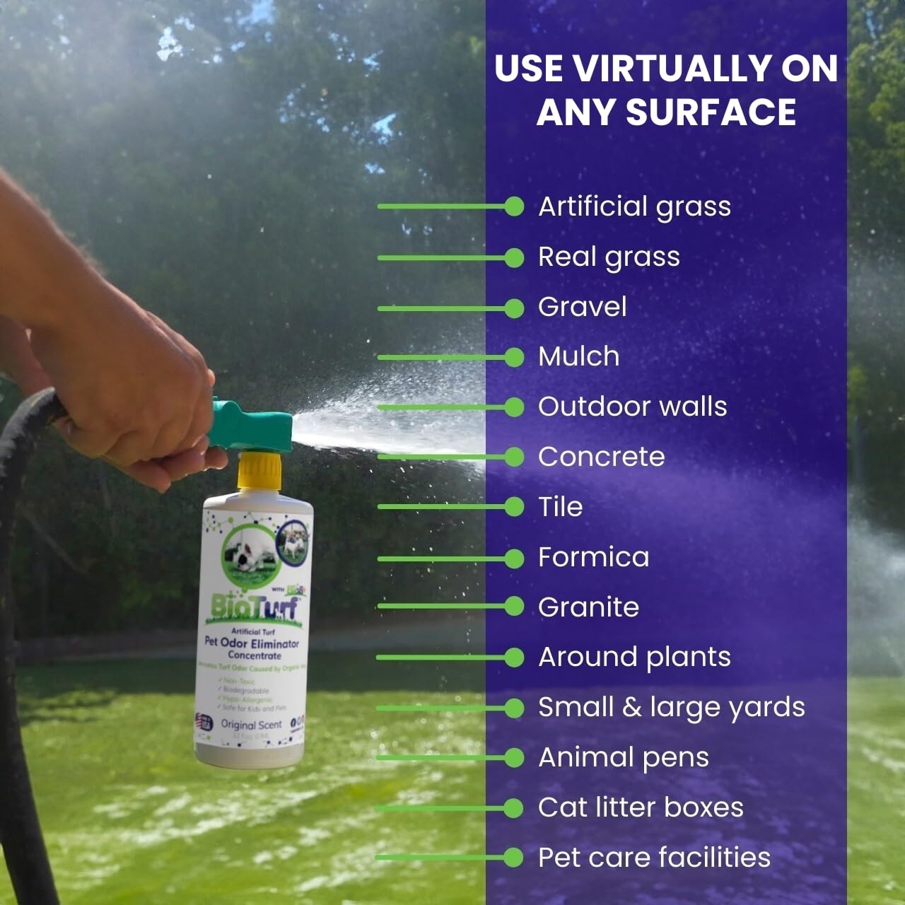 BioTurf BioS+ usage intérieur dilué sur tapis et carrelage.