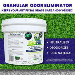 BioTurf granulés d'infill appliqués sur gazon synthétique neutralisent les odeurs à la source.
