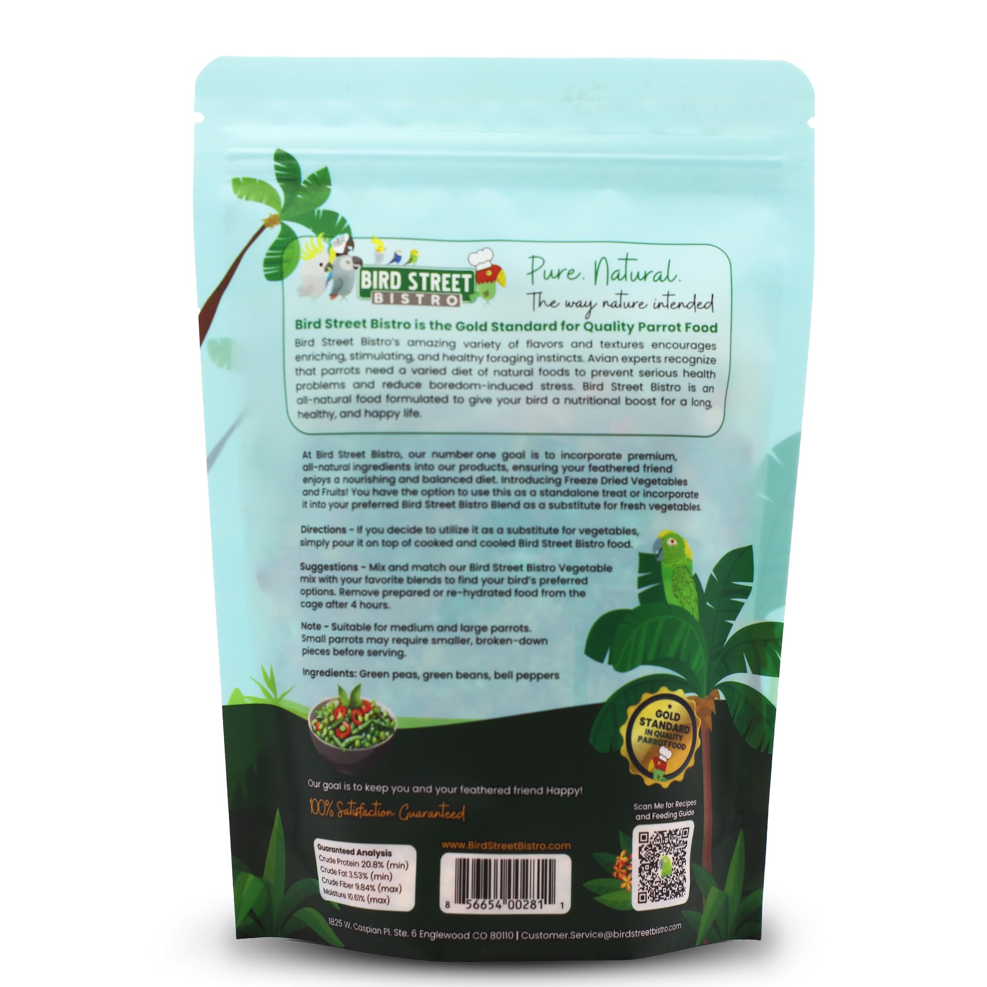 Bird Street Bistro Emballage etiquettes naturels, informations claires sur les ingrédients naturels