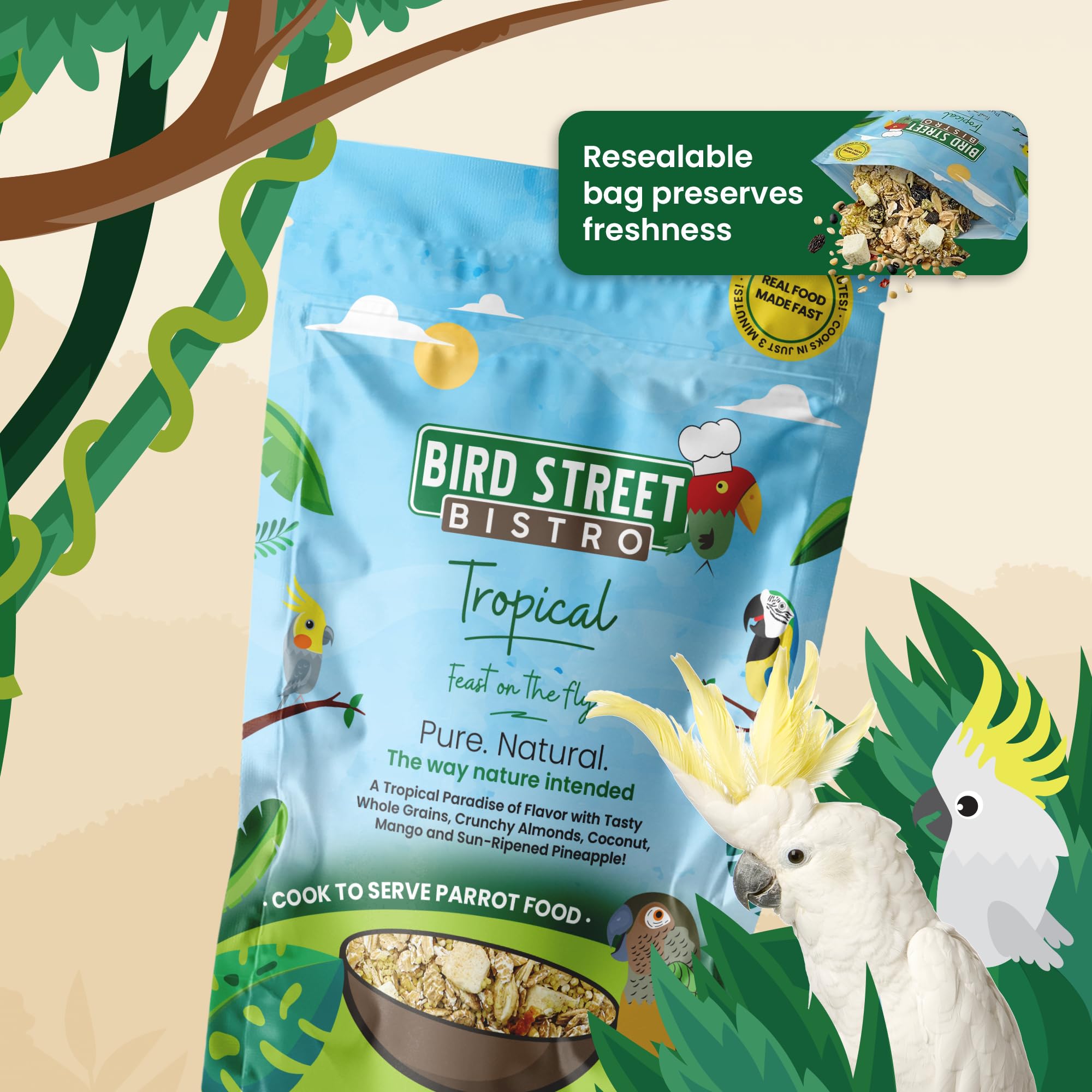 Repas Bird Street Bistro pour oiseaux moyens et grands, facilité d'alimentation.