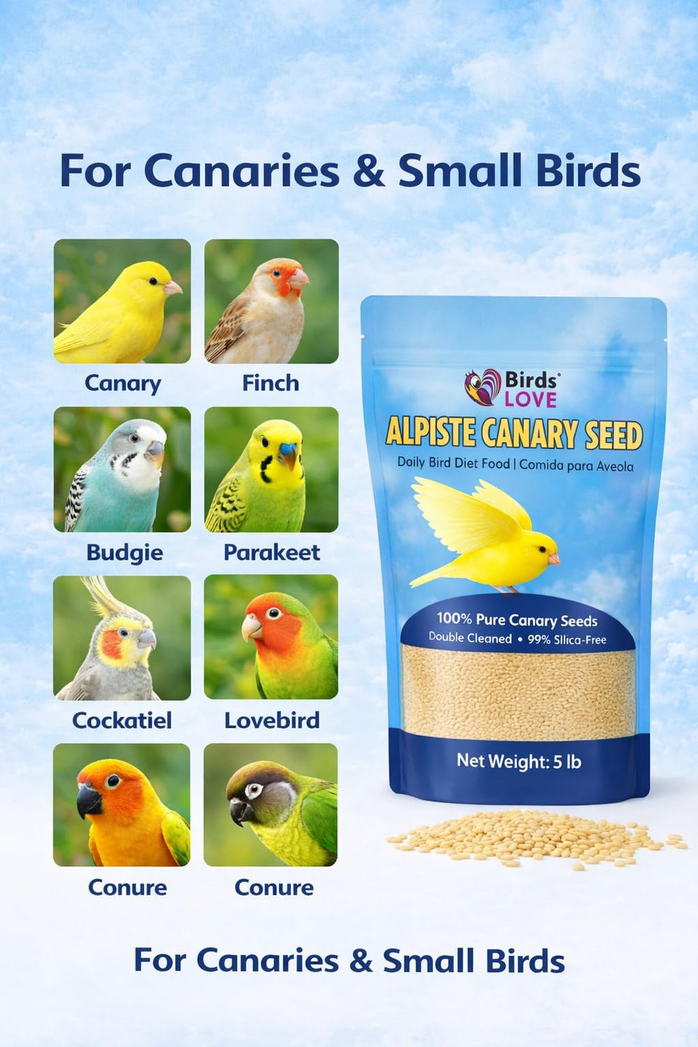 Birds LOVE Alpiste Canari double nettoyées, faible poussière et peu de débris.