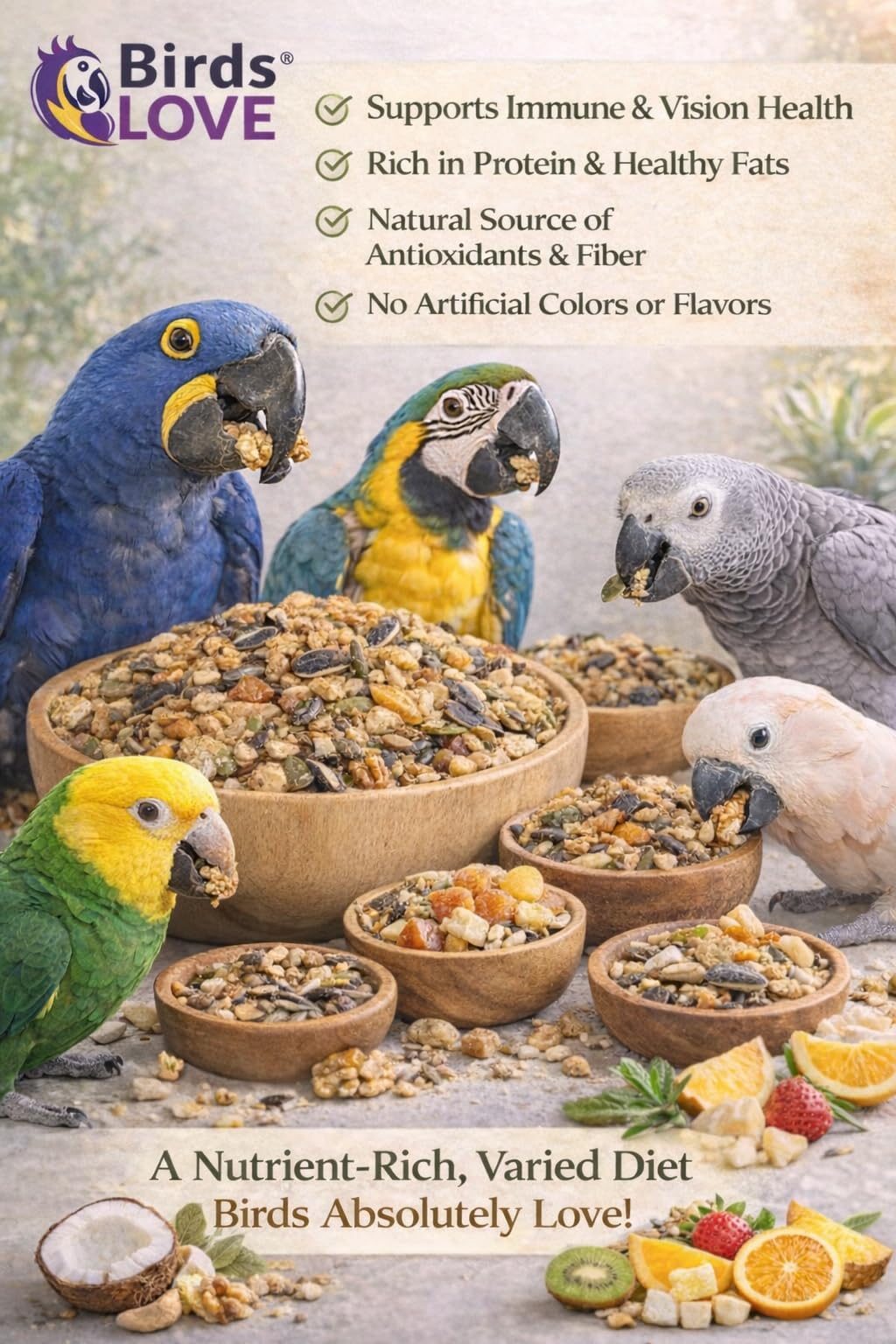 Birds LOVE Mélange Jardin Tout Naturel: sans colorant artificiel pour une alimentation naturelle.
