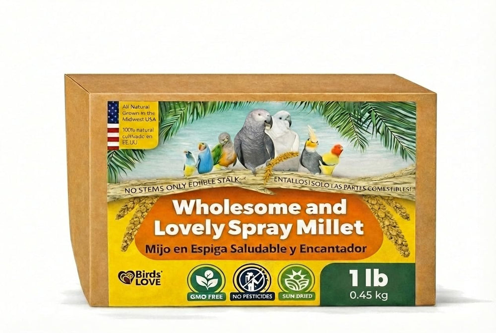 Birds LOVE emballage Millet: présentation claire et fraîche pour les oiseaux.