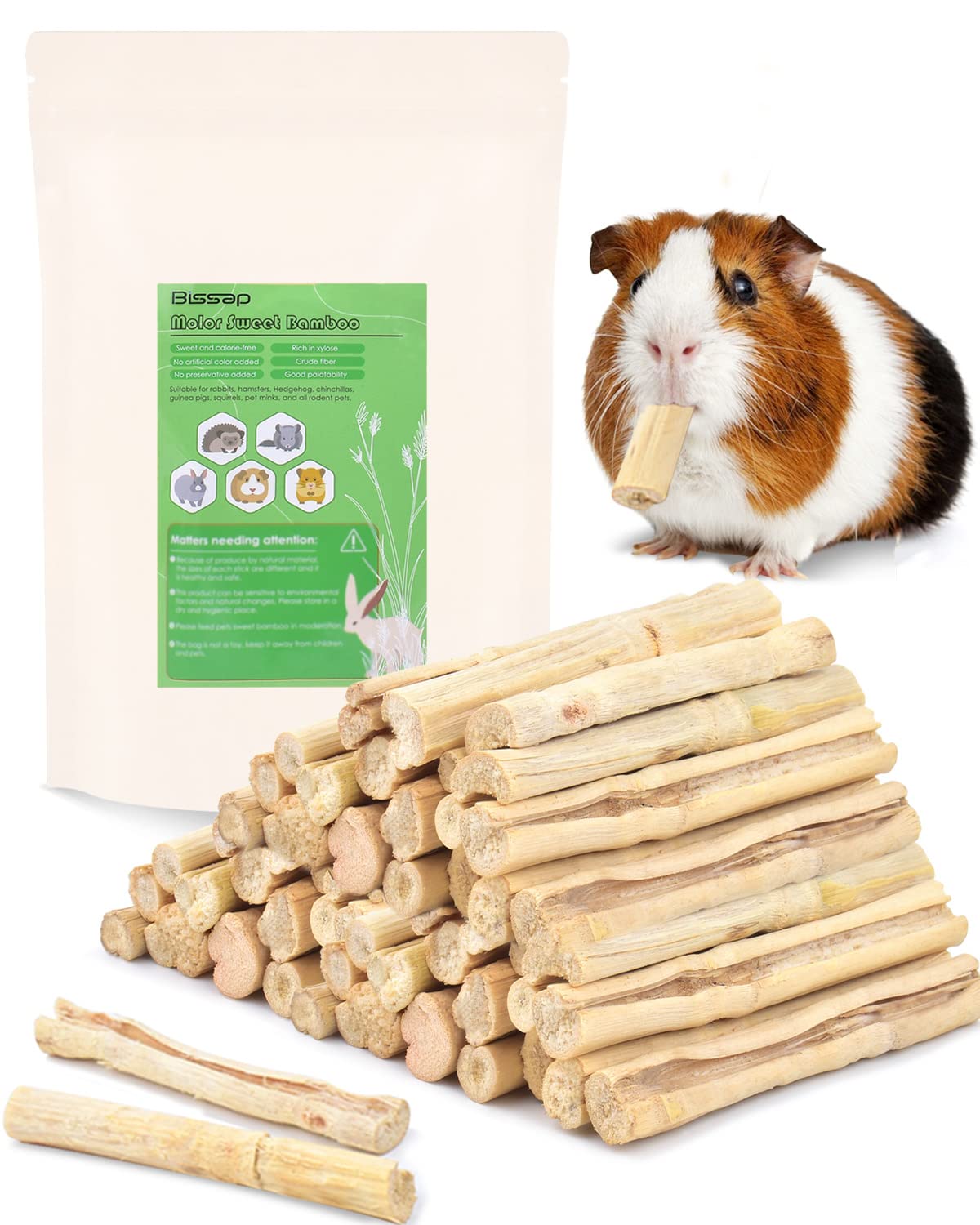 Bissap bâtons en bambou sucré pour lapins; texture naturelle pour une mastication bénéfique.