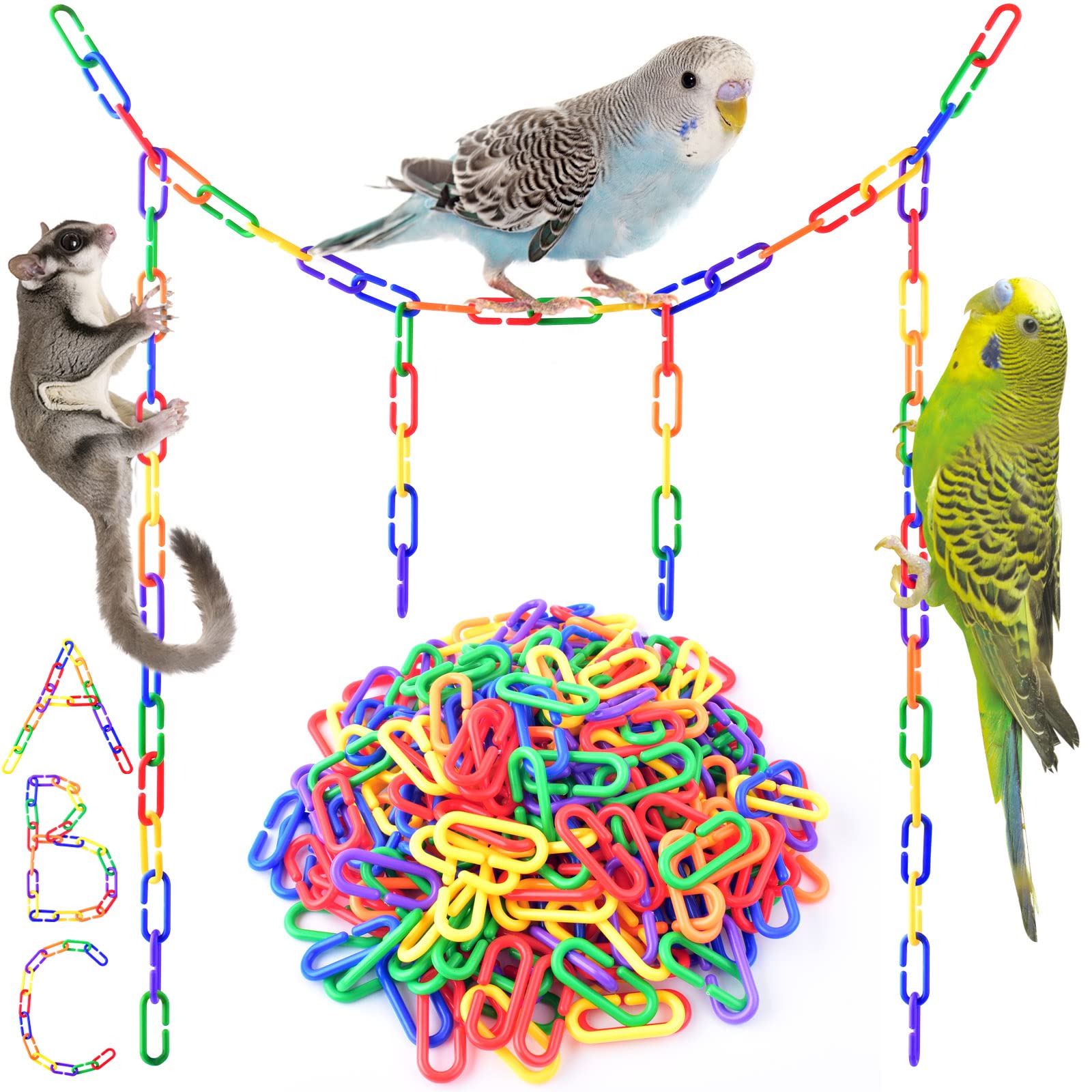 Bissap chaînes plastiques arc-en-ciel 250 pièces pour cage, stimulation visuelle et activité
