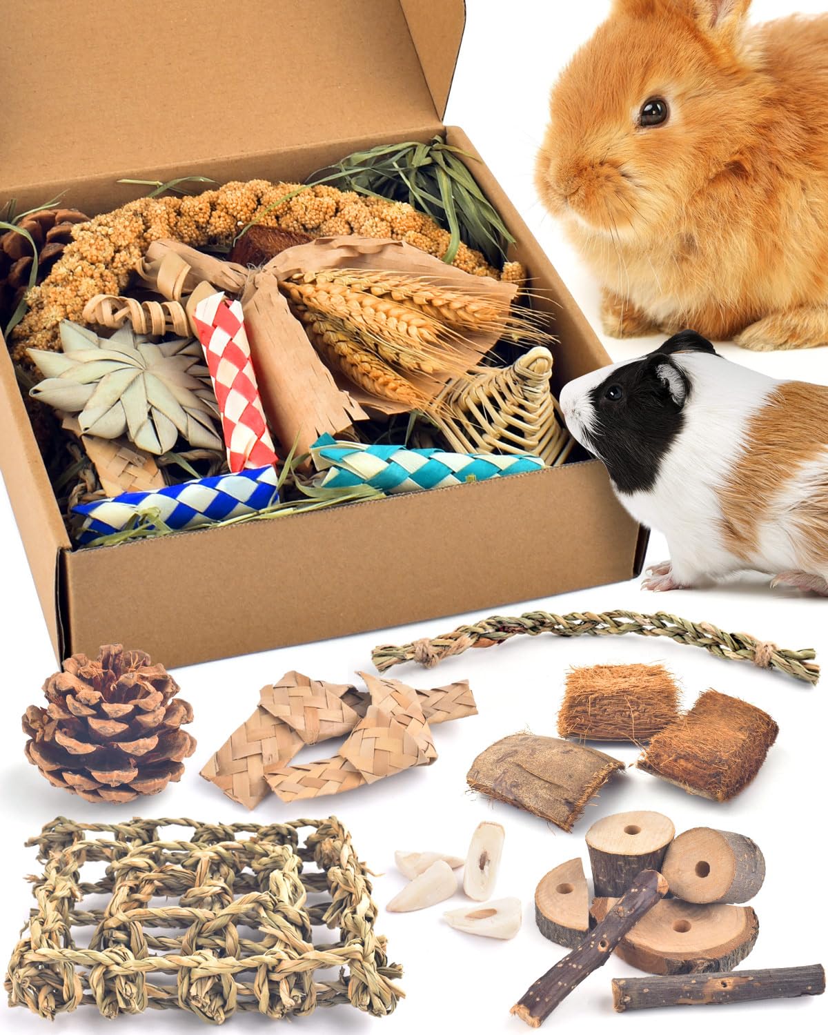 Jouet à mâcher Bissap pour lapin avec coffret foin, stimulation naturelle