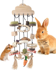 Jouet mâcher Bissap suspendu en bois pour lapin, stimule l'activité et l'usure des dents.