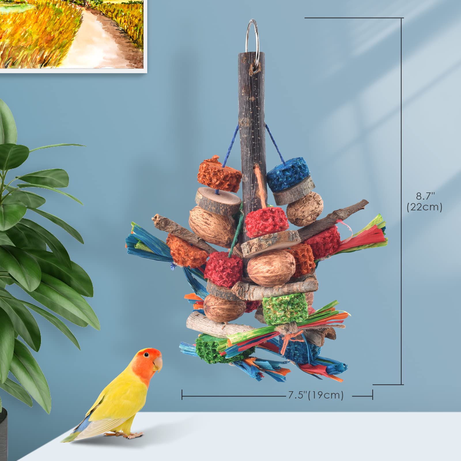 Éléments naturels: bois, écorce et corde pour une expérience tactile sûre.
