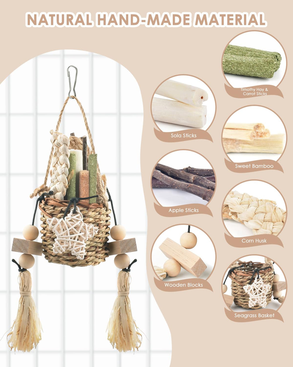 Panier en herbe marine Bissap avec tranches de carotte, divertit les petits animaux